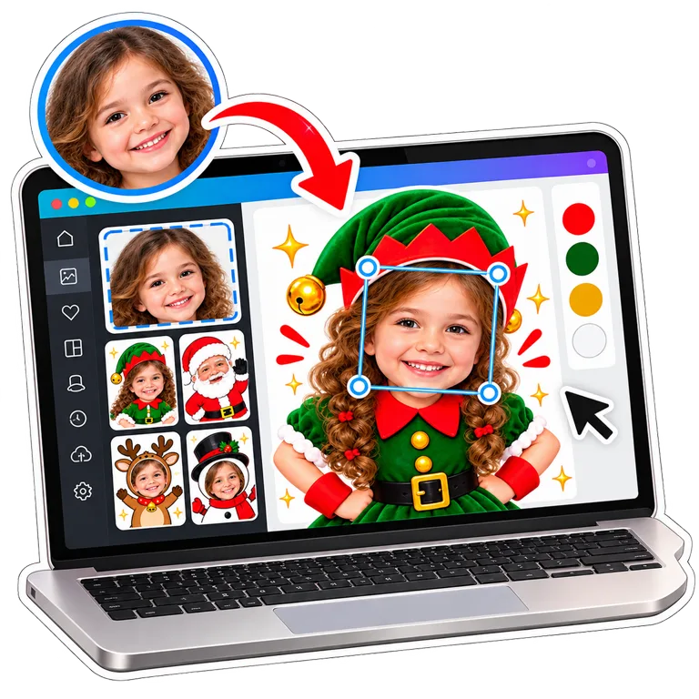Edición de personajes navideños en Canva: agrega una foto, personaliza, descarga e imprime